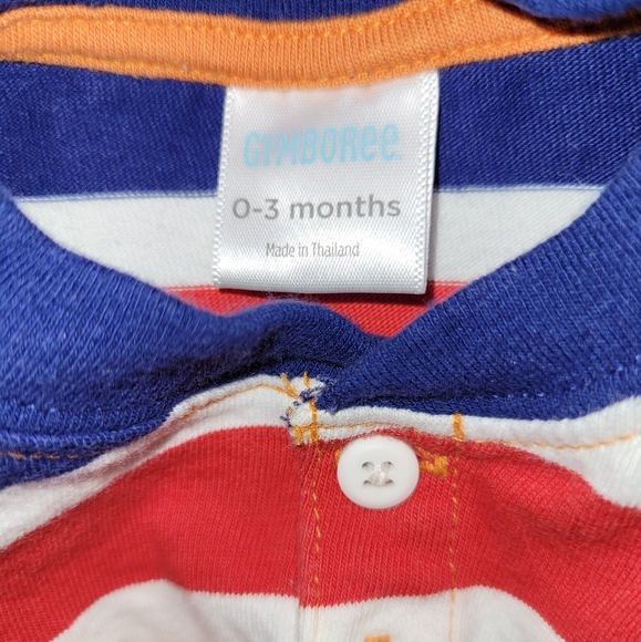 🧡 Gymboree Unisex Baby Short Sleeved Romper Outfit Blue Orange White 0-3 Months - Picture 7 of 7